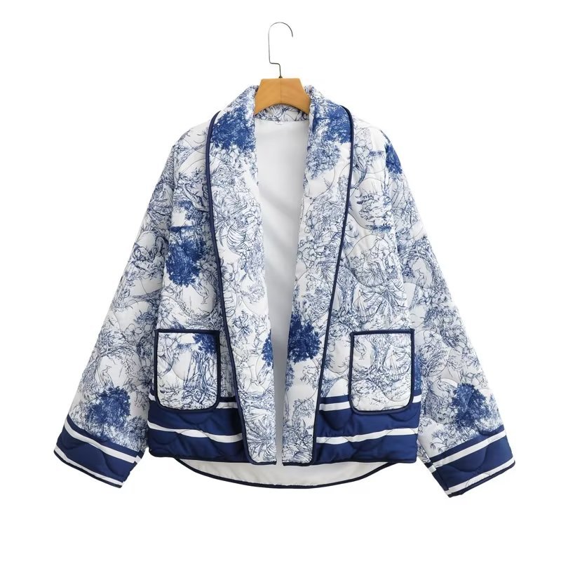 VORINAVintage - Inspired Print Puffer Jacket – Bold and Cozy OuterwearWoman jacket