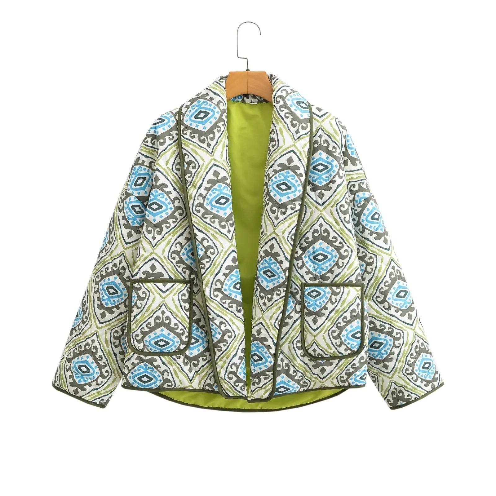 VORINAVintage - Inspired Print Puffer Jacket – Bold and Cozy OuterwearWoman jacket