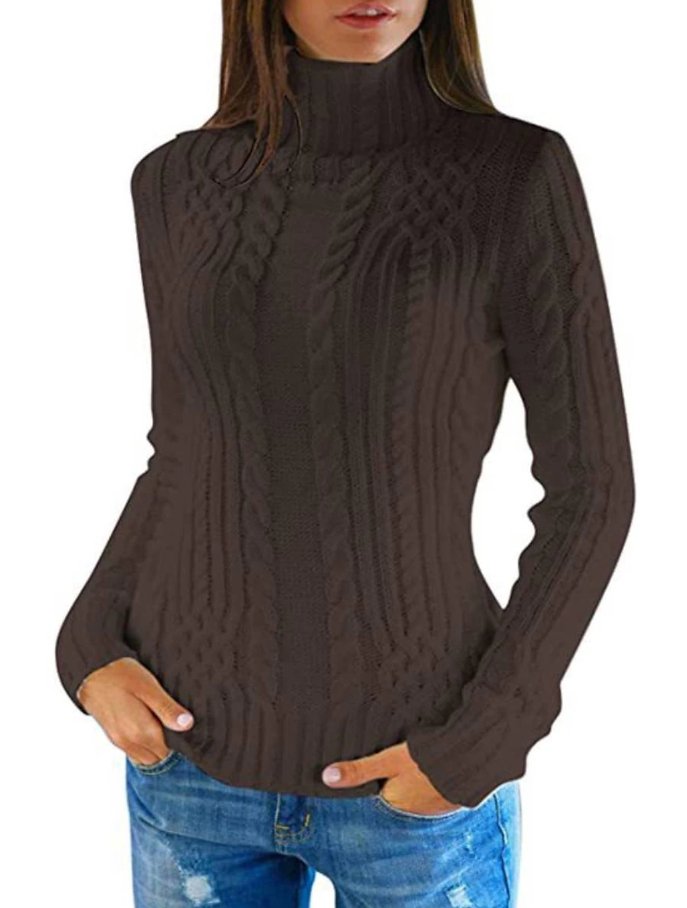 VORINAWhite Cable Knit Turtleneck SweaterSweater