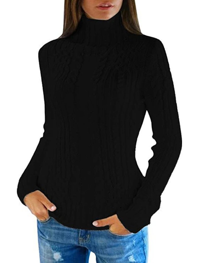 VORINAWhite Cable Knit Turtleneck SweaterSweater