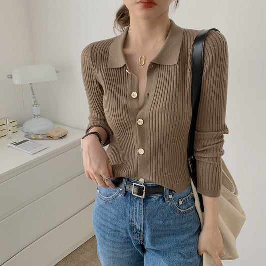 Women's Knitted Long Sleeve Button-Up