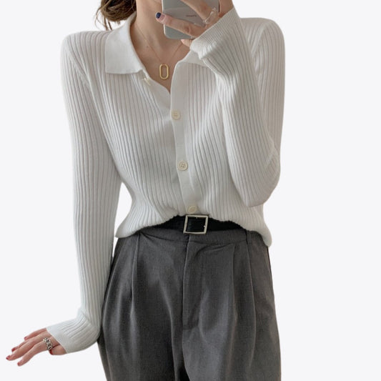 Women's Knitted Long Sleeve Button-Up